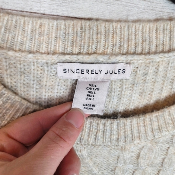 SINCERLY JULES CREAM CROP SWEATER, SZ LARGE - Picture 5 of 9